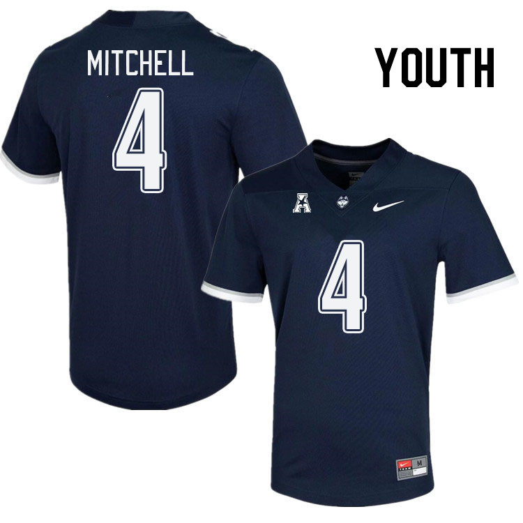 Youth #4 Jalen Mitchell Connecticut Huskies College Football Jerseys Stitched Sale-Navy